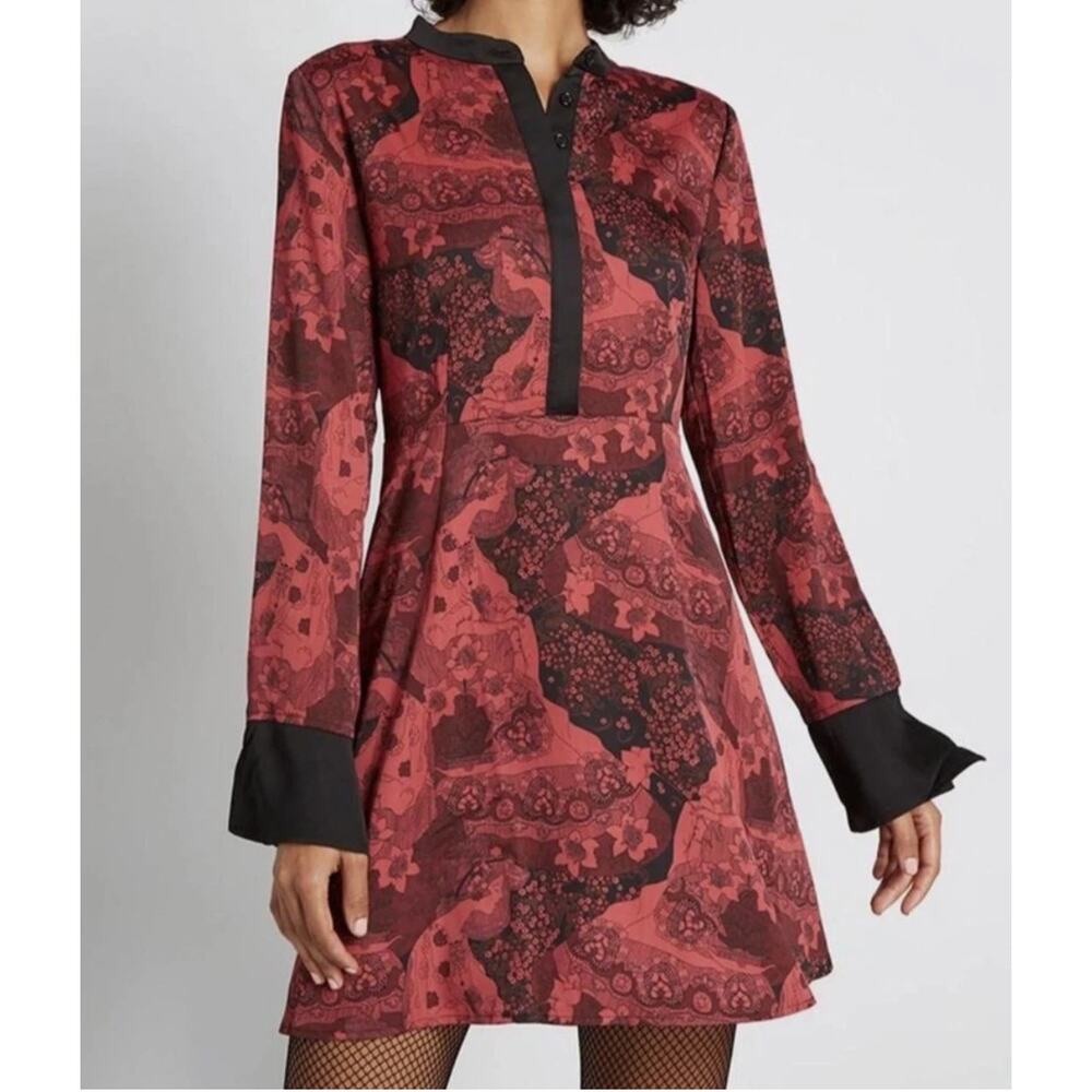 Modcloth Red/Black Goddess Print 70's Inspired 8 Dress Mystical Whimsygoth